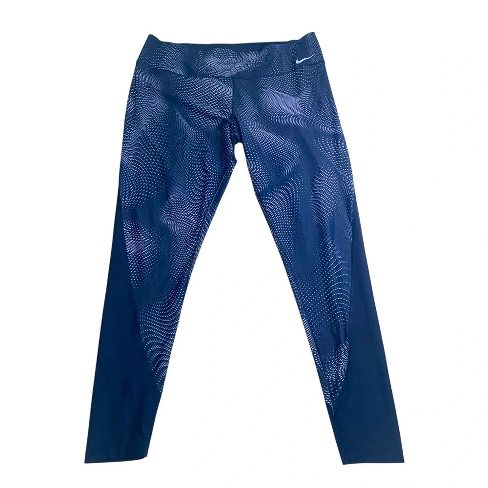 Nike Dri Fit Blue White Geometric‎ Wave Full Length Leggings Womens 1X